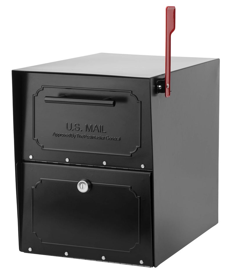 ARCHITECTURAL MAILBOXES صناديق البريد المعمارية أواسيـس® تري بولت™ آمنة، قفل مضاد للفتح معتمد من USPS صندوق بريد ثقيل من الفولاذ معدني مثبت على عمود للخارج، صندوق بريد كبير جداً باللون الأسود مع مغناطيس وباب مقاوم للماء - Image 1
